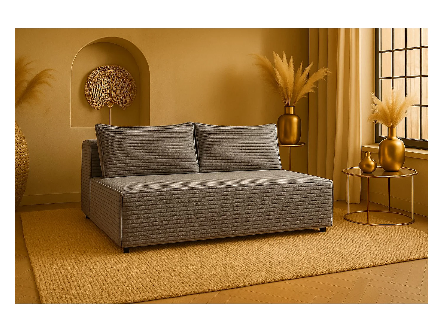 Canapé-lit, canapé avec fonction couchage et coffre de lit, DUO, tissu Velo, gris