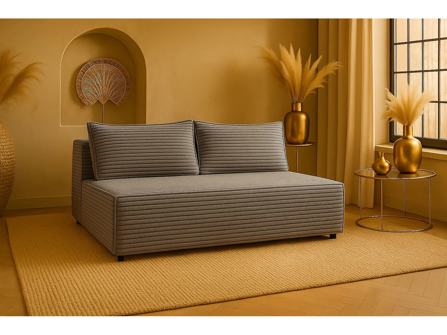 Canapé-lit, canapé avec fonction couchage et coffre de lit, DUO, tissu Velo, gris