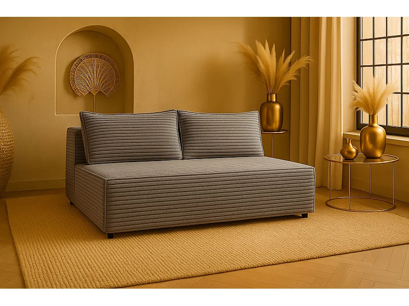 Canapé-lit, canapé avec fonction couchage et coffre de lit, DUO, tissu Velo, gris