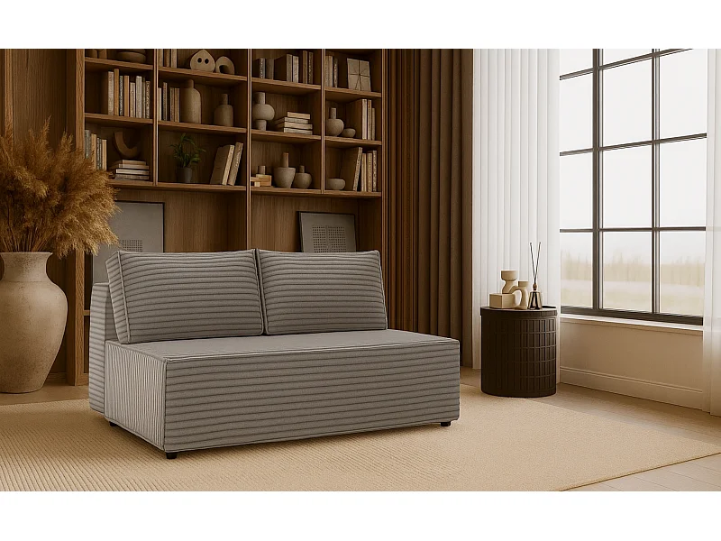 Slaapbank, bank met slaapfunctie en bedkast, DUO, stof Velo, grijs