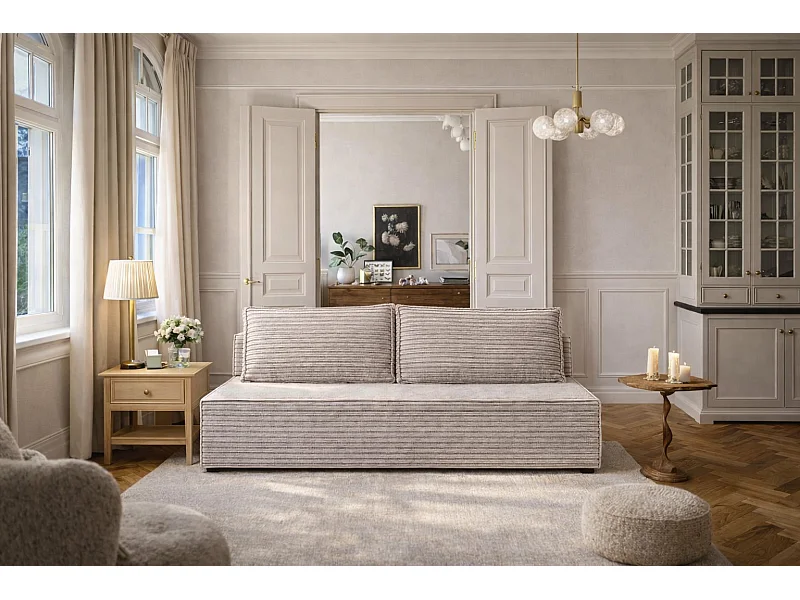 Slaapbank, bank met slaapfunctie en bedkast, DUO, stof Velo, grijs