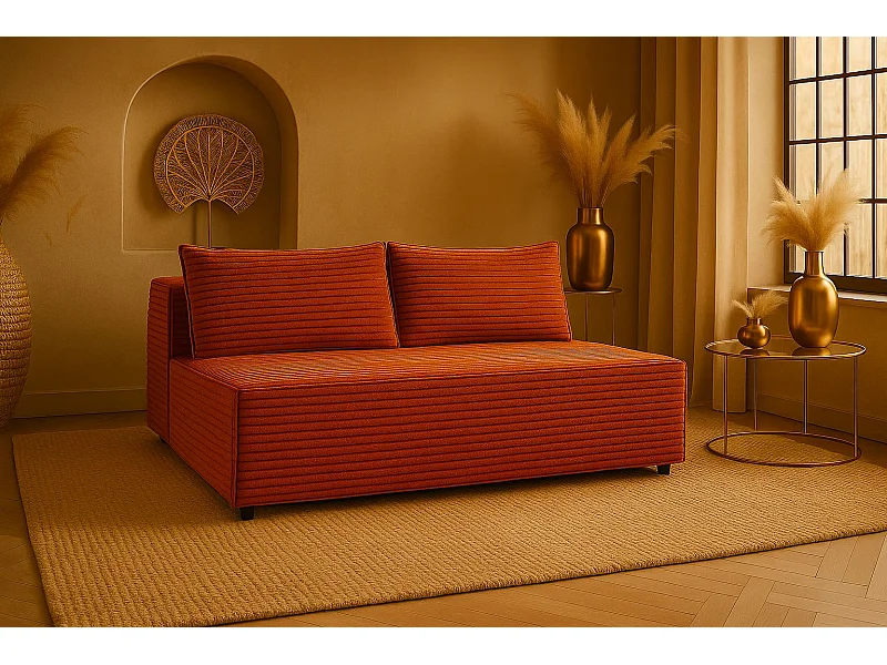 Slaapbank, bank met slaapfunctie en bedstee, DUO, stof Velo, koper