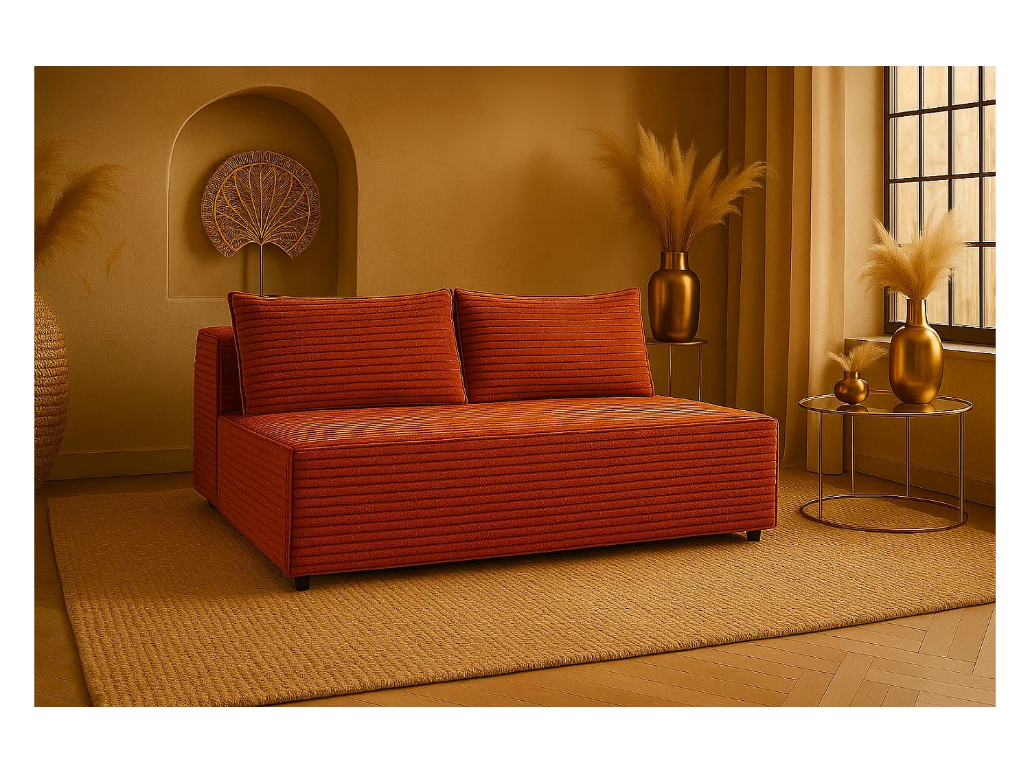 Slaapbank, bank met slaapfunctie en bedstee, DUO, stof Velo, koper