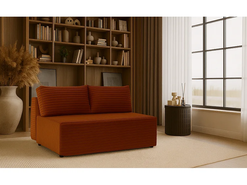 Slaapbank, bank met slaapfunctie en bedstee, DUO, stof Velo, koper