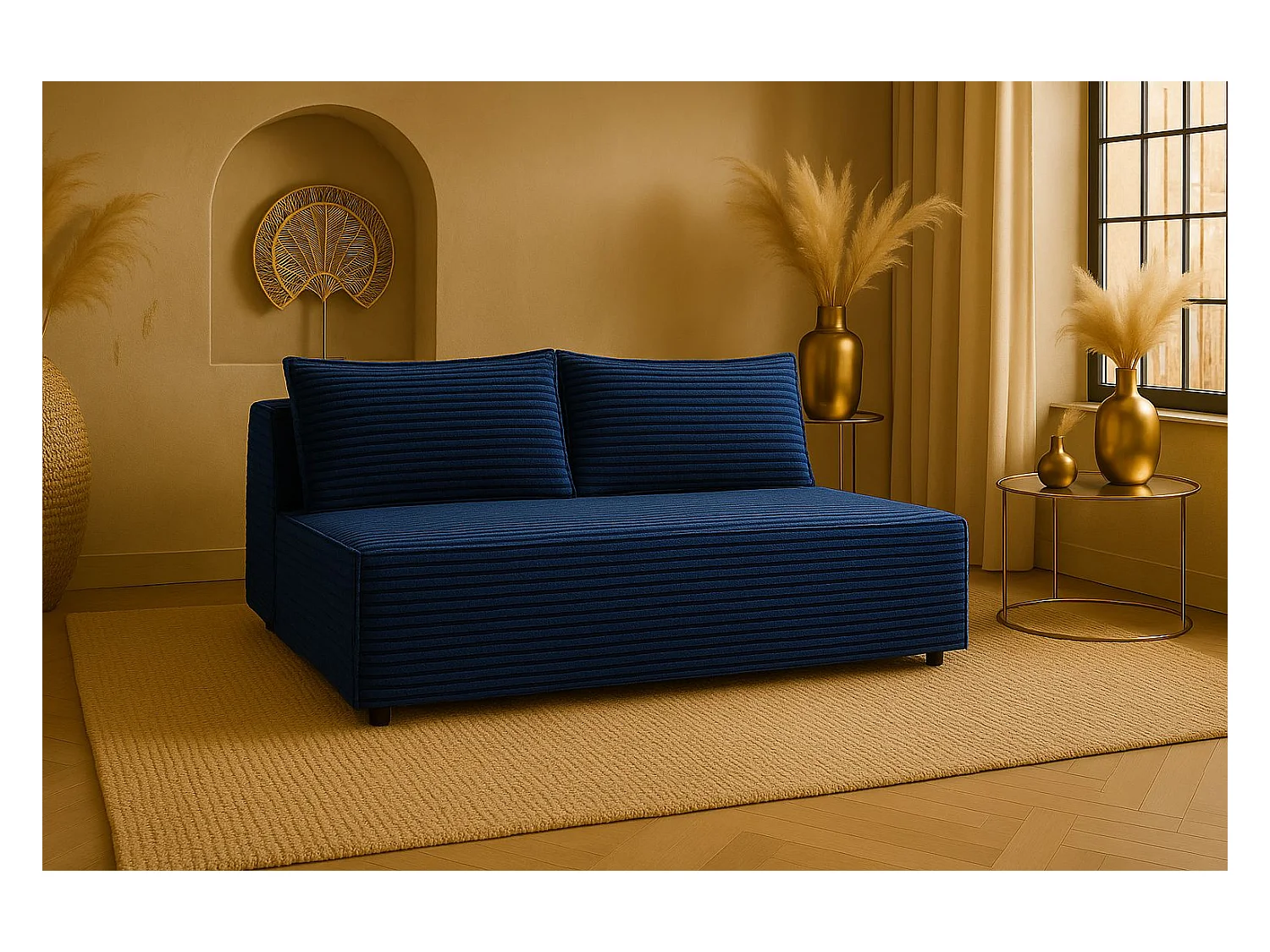 Canapé-lit, canapé avec fonction couchage et coffre de lit, DUO, tissu Velo, bleu