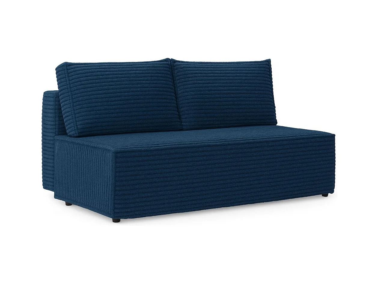 Canapé-lit, canapé avec fonction couchage et coffre de lit, DUO, tissu Velo, bleu