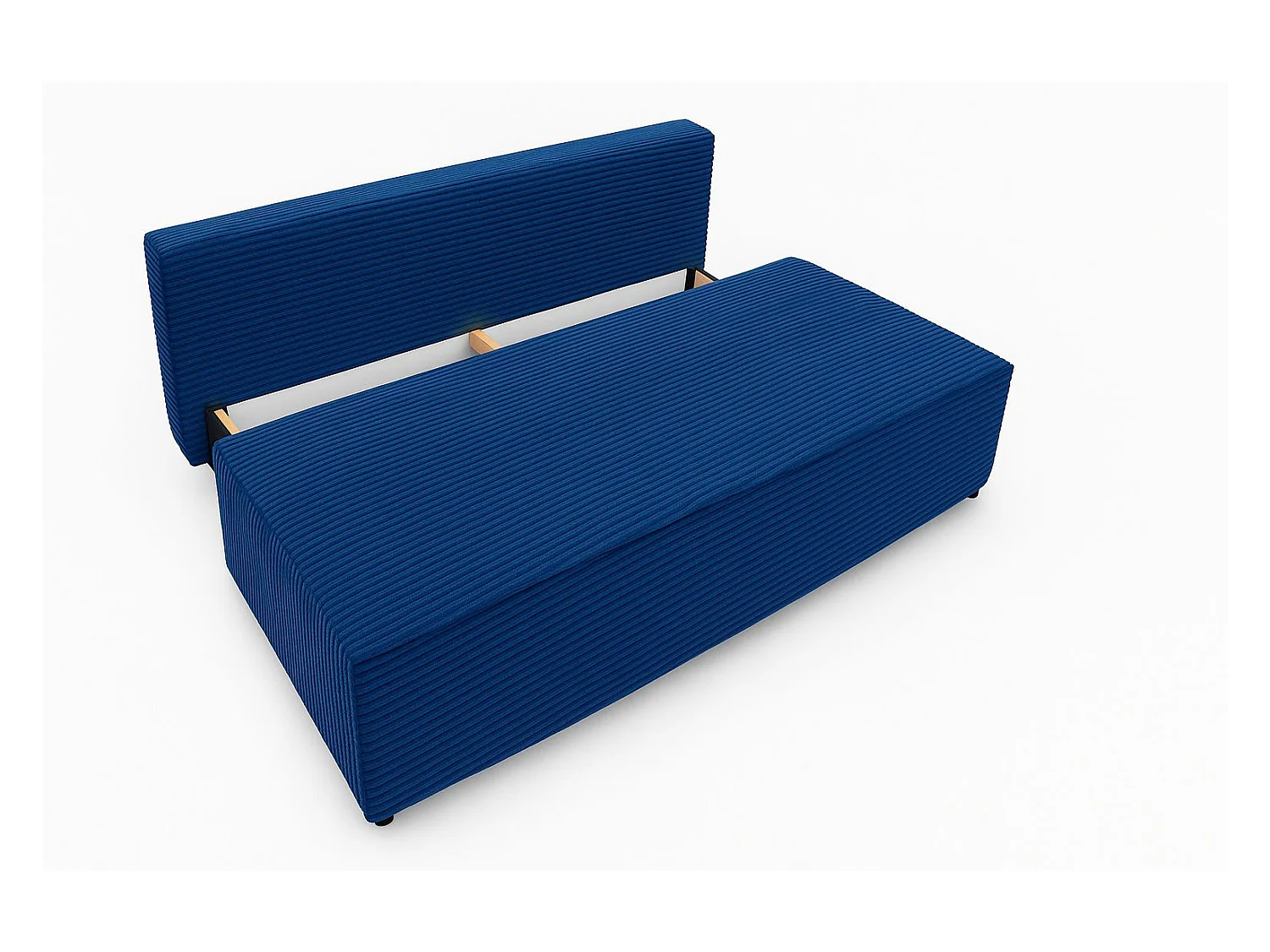 Canapé-lit, canapé avec fonction couchage et coffre de lit, DUO, tissu Velo, bleu