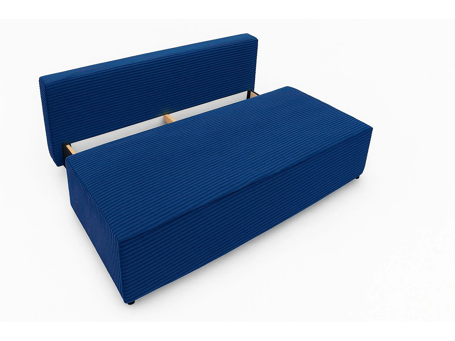 Canapé-lit, canapé avec fonction couchage et coffre de lit, DUO, tissu Velo, bleu