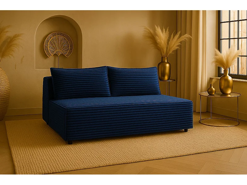 Canapé-lit, canapé avec fonction couchage et coffre de lit, DUO, tissu Velo, bleu