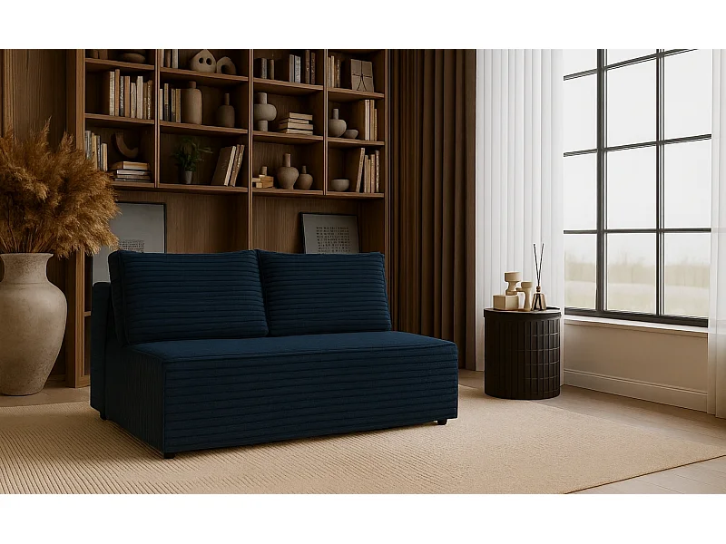 Slaapbank, bank met slaapfunctie en bedkast, DUO, stof Velo, blauw