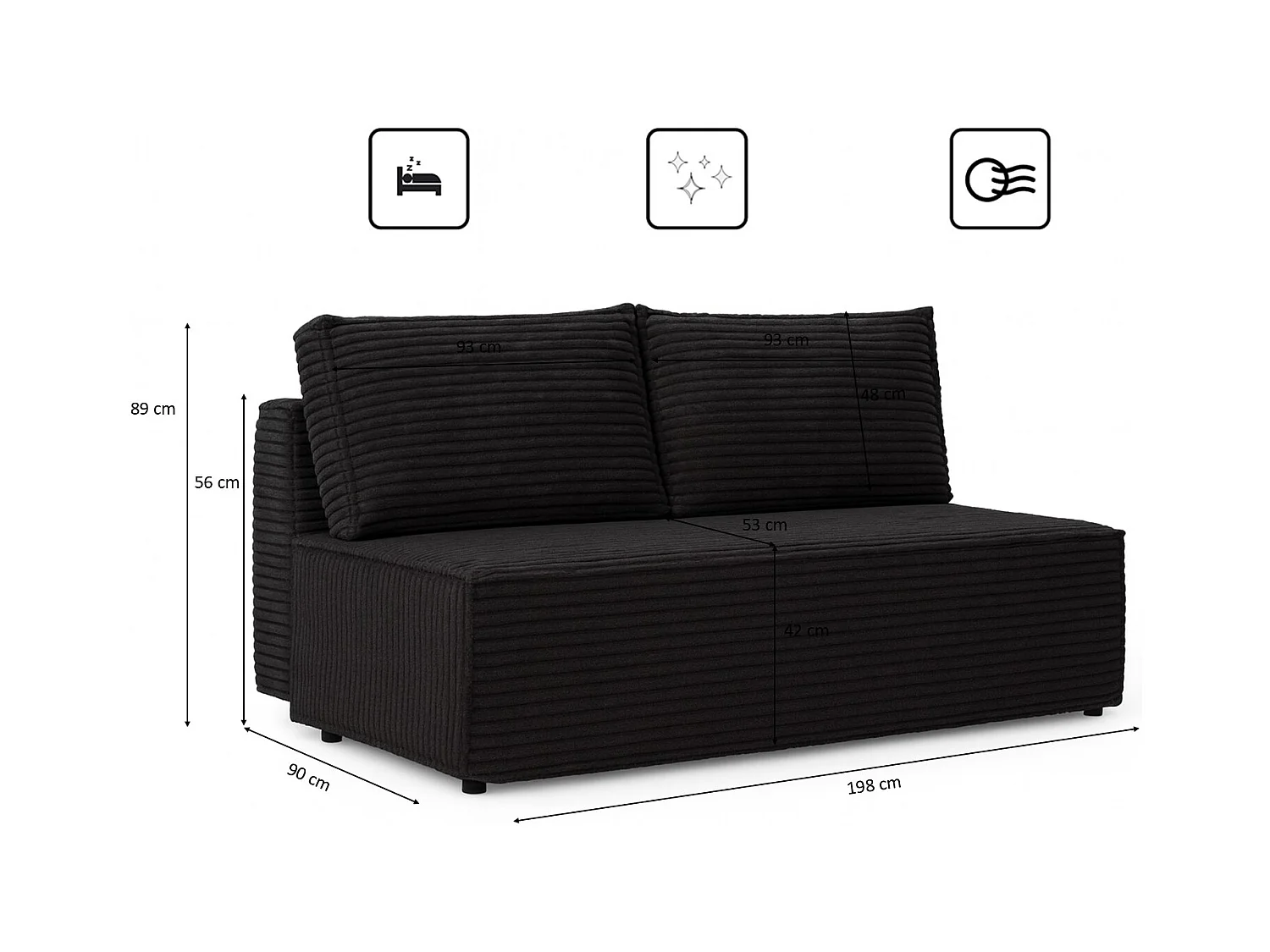 Slaapbank, bank met slaapfunctie en bedkast, DUO, stof Velo, grafiet