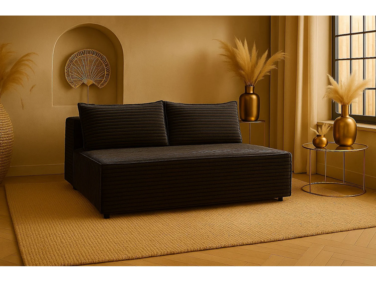 Canapé-lit, canapé avec fonction couchage et coffre de lit, DUO, tissu Velo, graphite