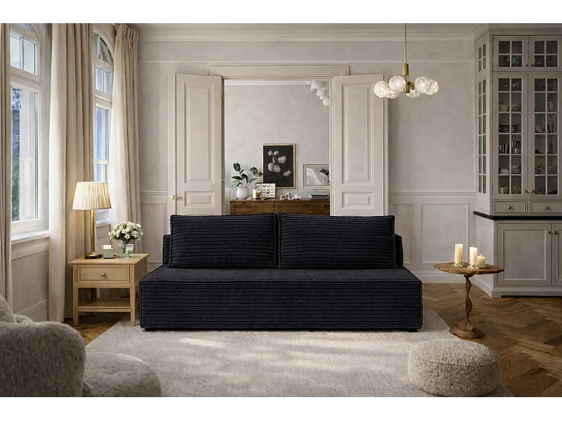 Canapé-lit, canapé avec fonction couchage et coffre de lit, DUO, tissu Velo, graphite