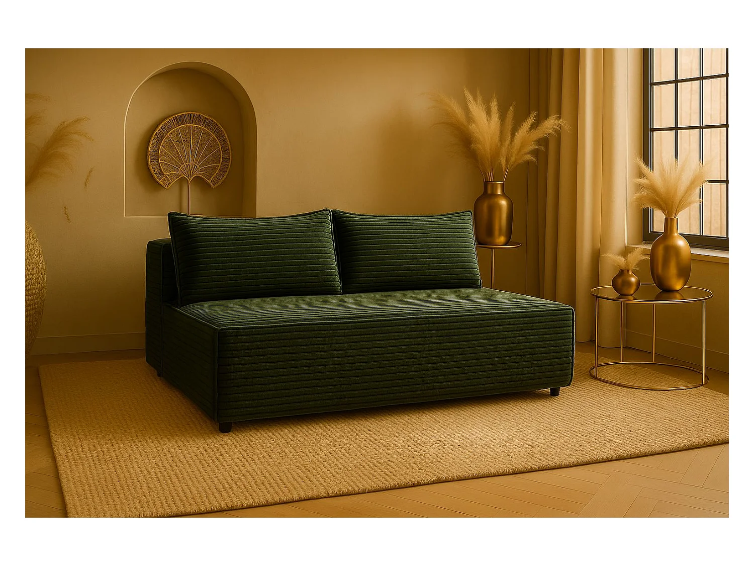 Canapé-lit, canapé avec fonction couchage et coffre de lit, DUO, tissu Velo, vert