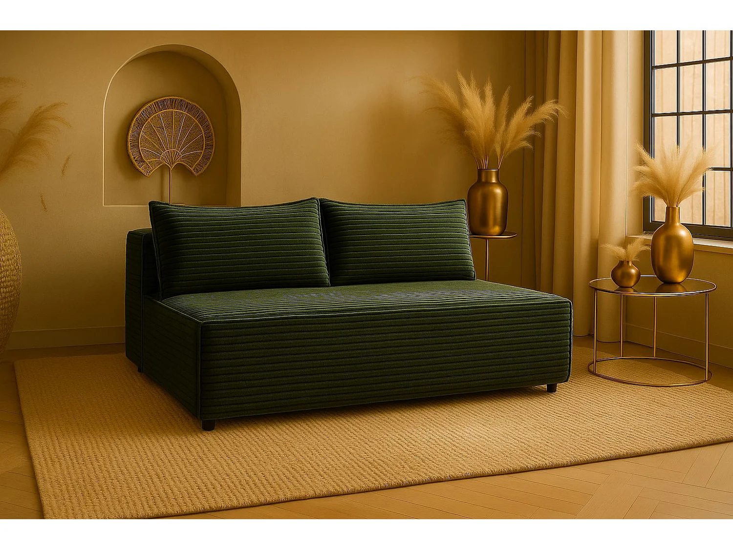 Canapé-lit, canapé avec fonction couchage et coffre de lit, DUO, tissu Velo, vert