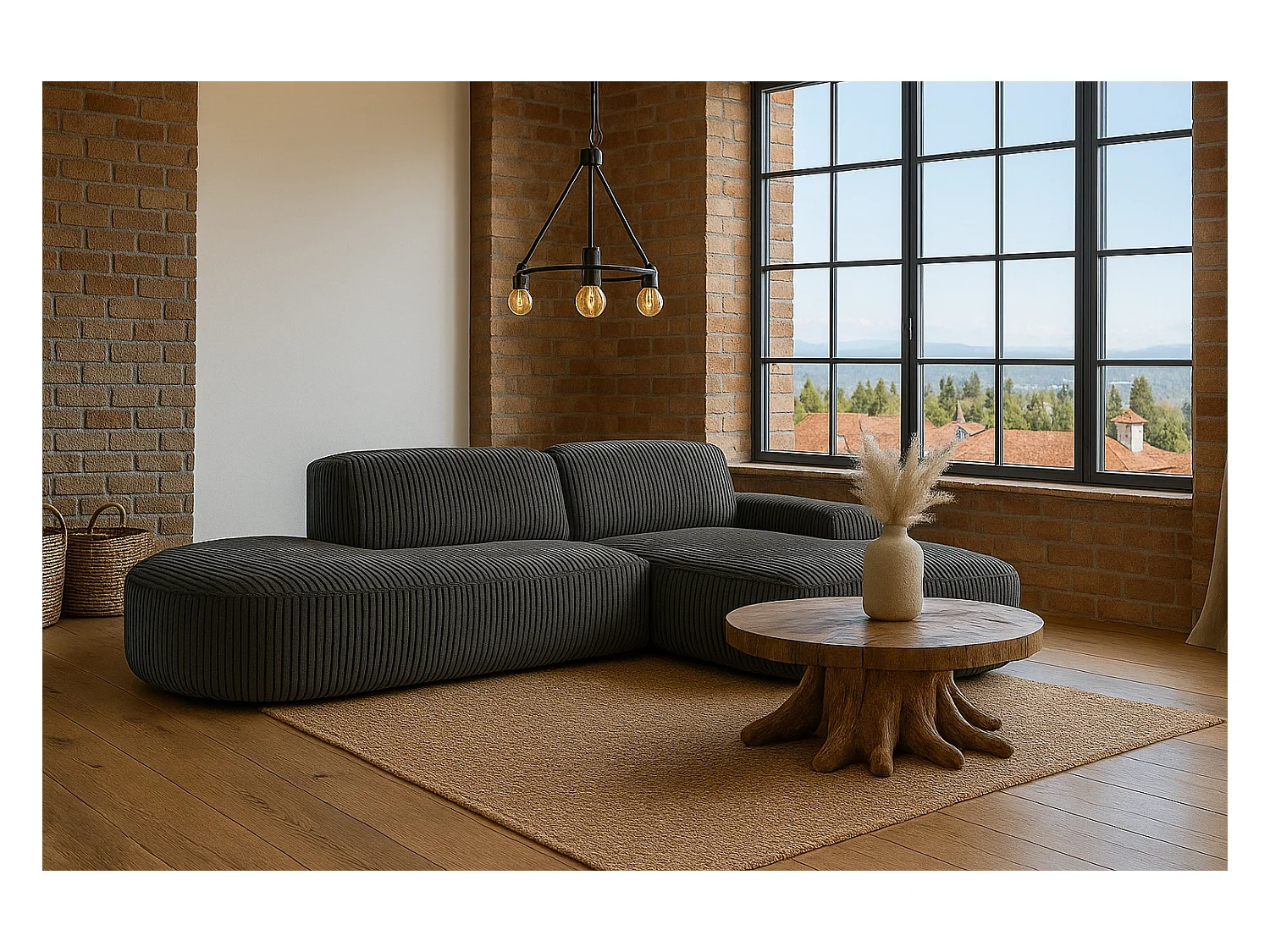 Divano angolare Cursal Atelier, tessuto Poso, grigio, destra