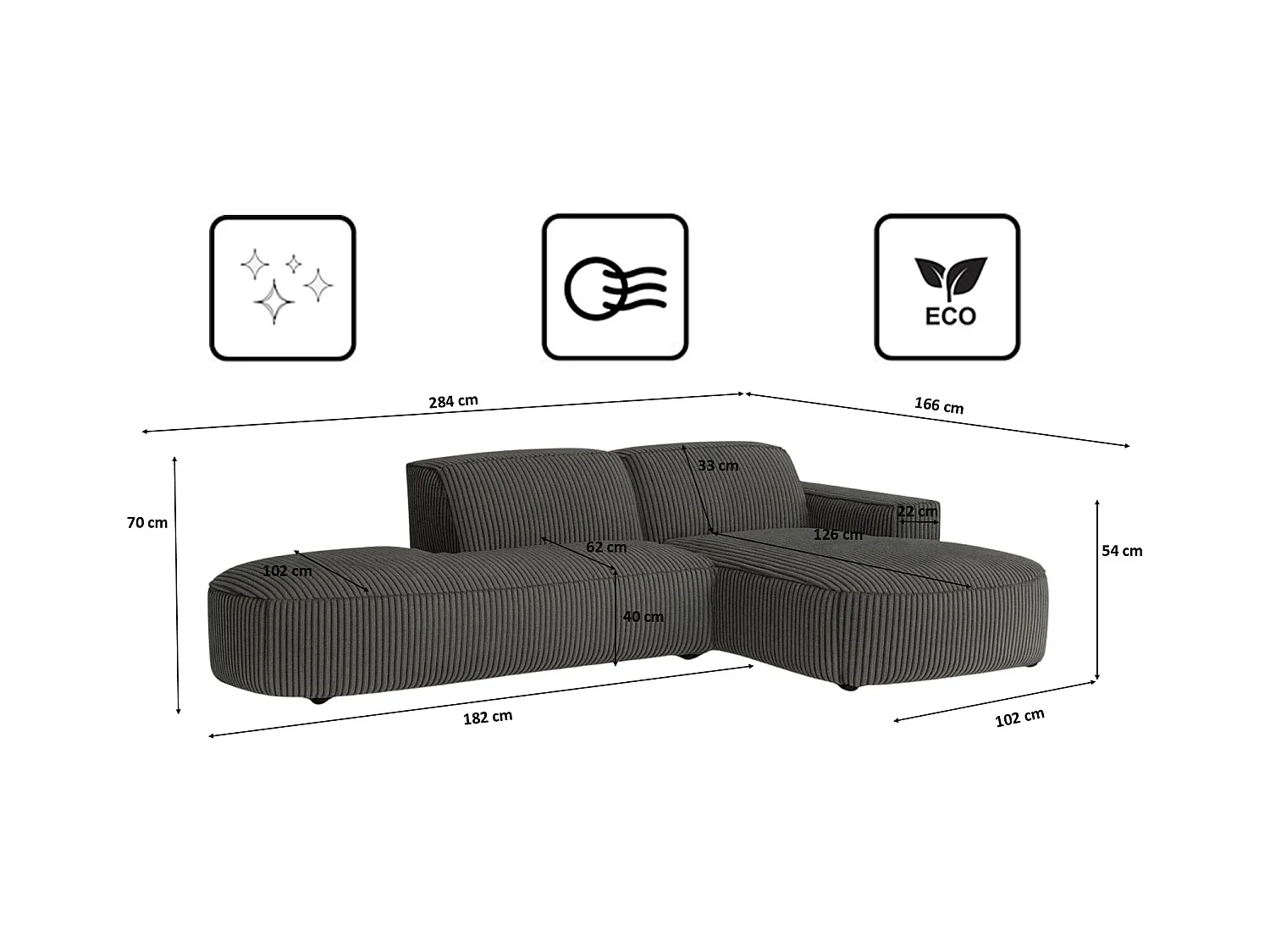 Divano angolare Cursal Atelier, tessuto Poso, grigio, destra