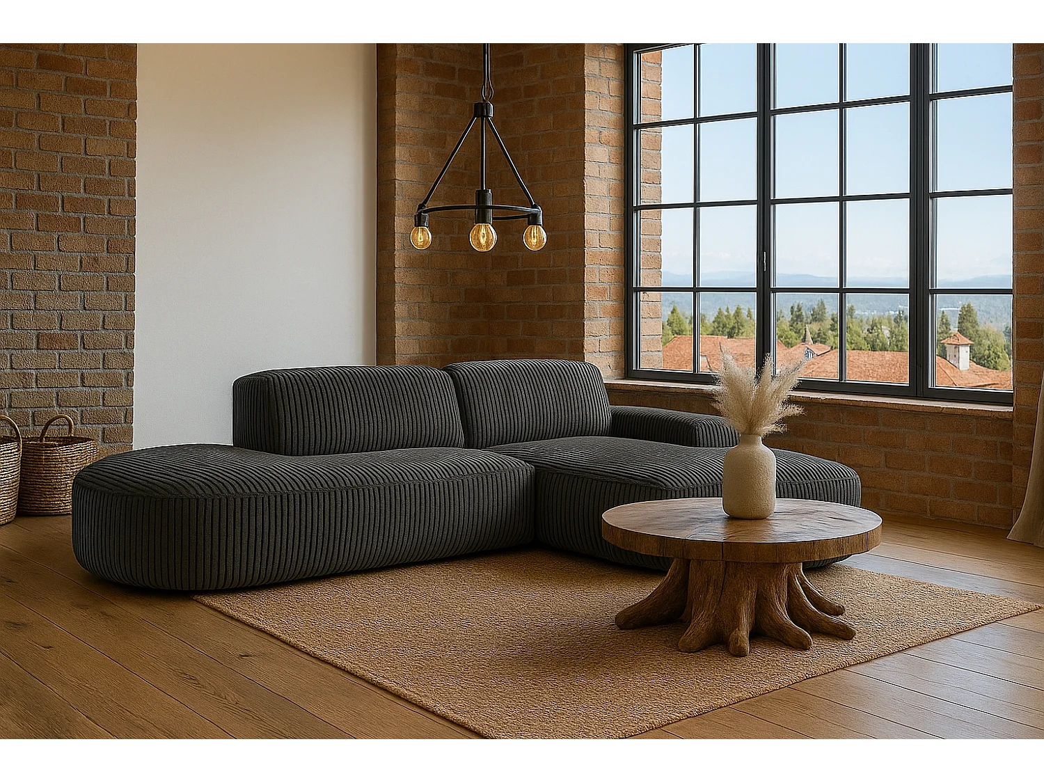 Canapé d'angle Cursal Atelier, tissu Poso, gris, droit