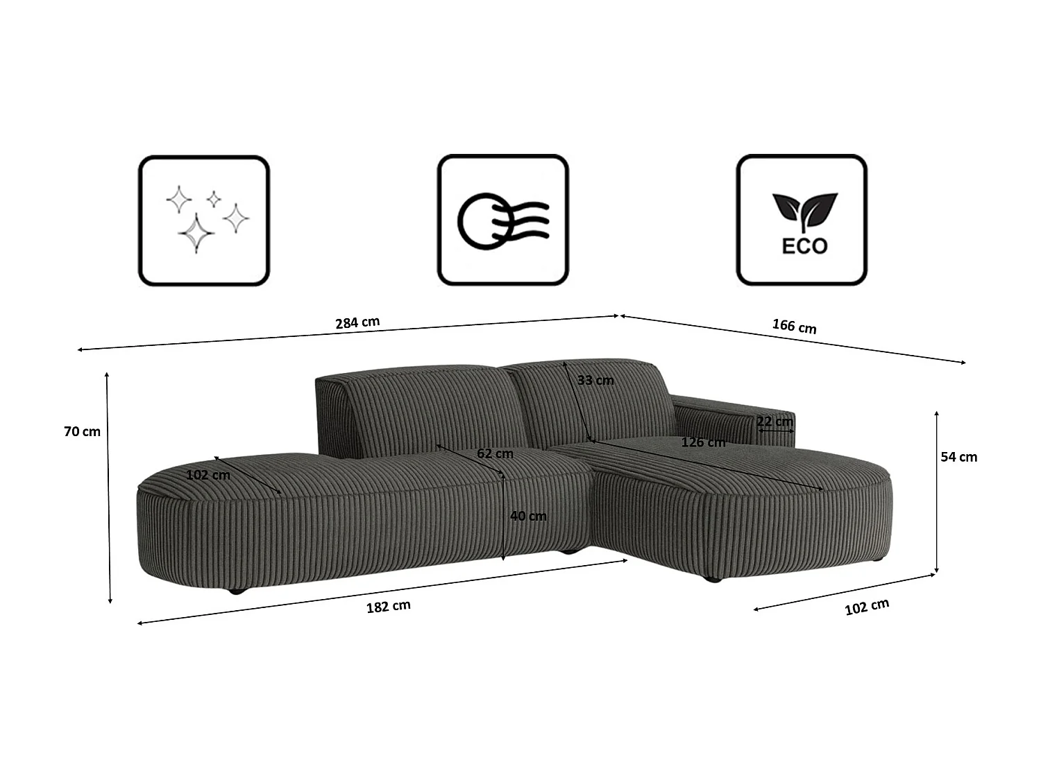 Ecksofa Cursal Atelier, Stoff Poso, Grau, Rechts