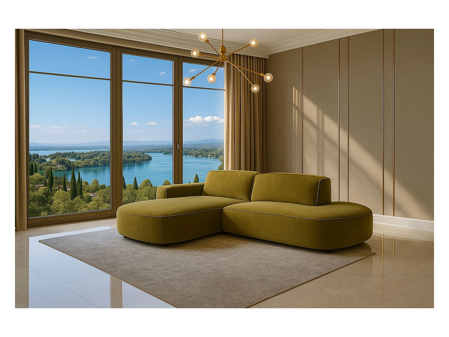 Ecksofa Cursal Atelier, Stoff Salvador, Olive, Links