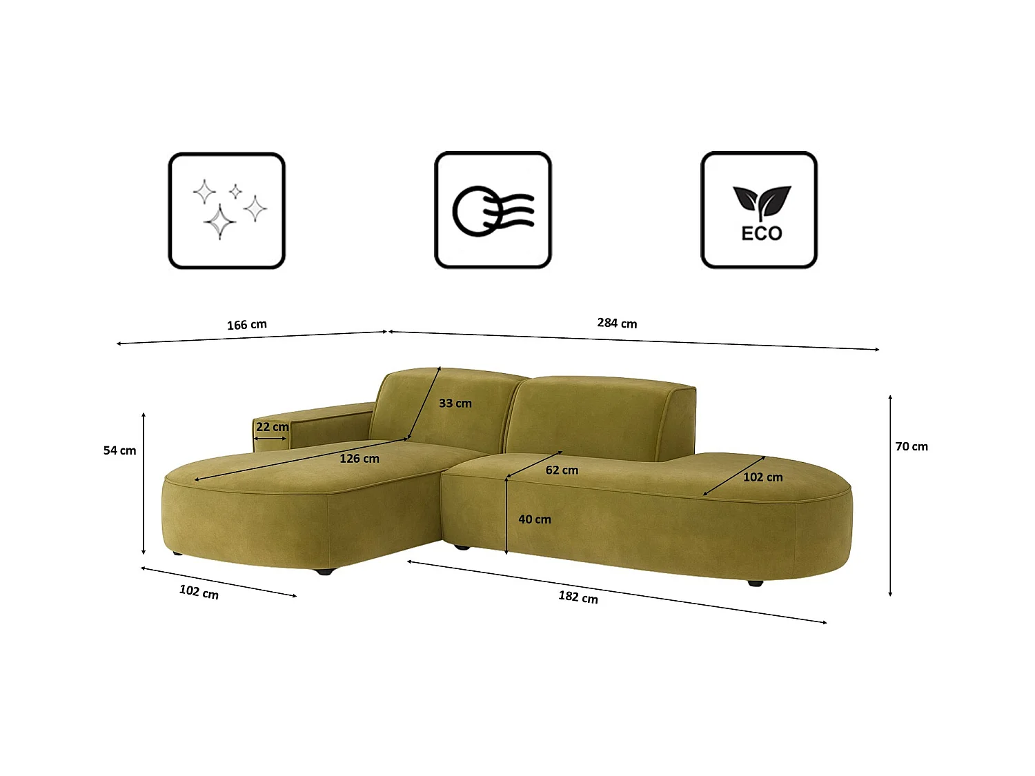 Ecksofa Cursal Atelier, Stoff Salvador, Olive, Links