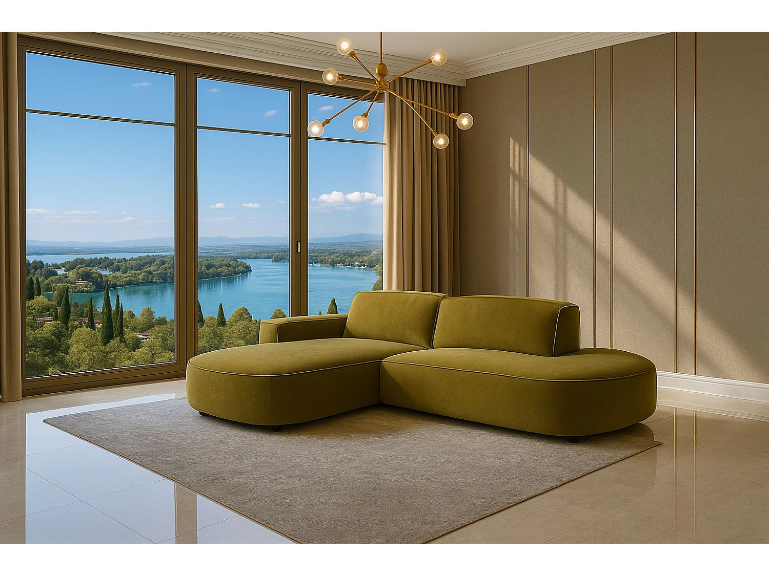 Canapé d'angle Cursal Atelier, tissu Salvador, olive, gauche