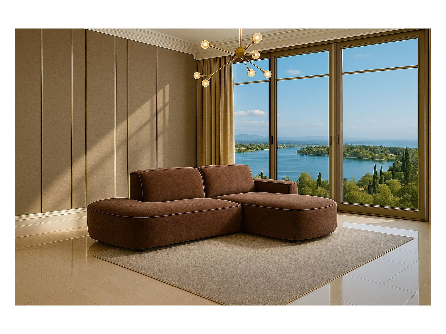 Canapé d'angle Cursal Atelier, tissu Salvador, marron foncé, droit