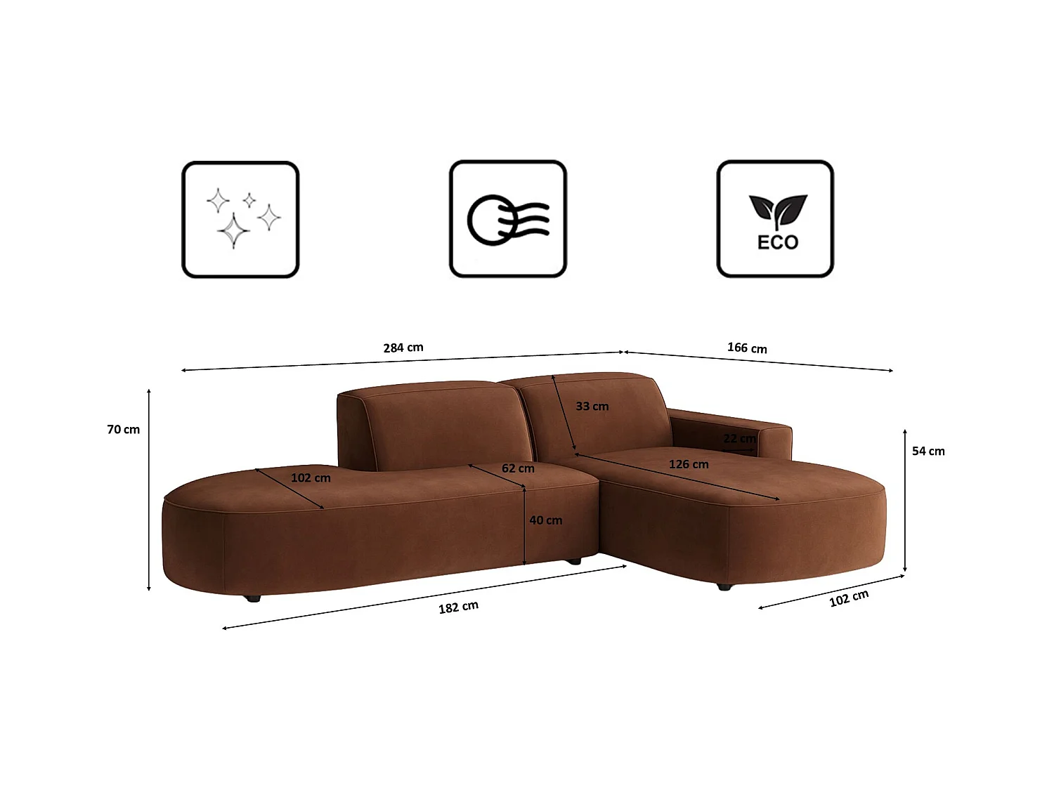 Canapé d'angle Cursal Atelier, tissu Salvador, marron foncé, droit