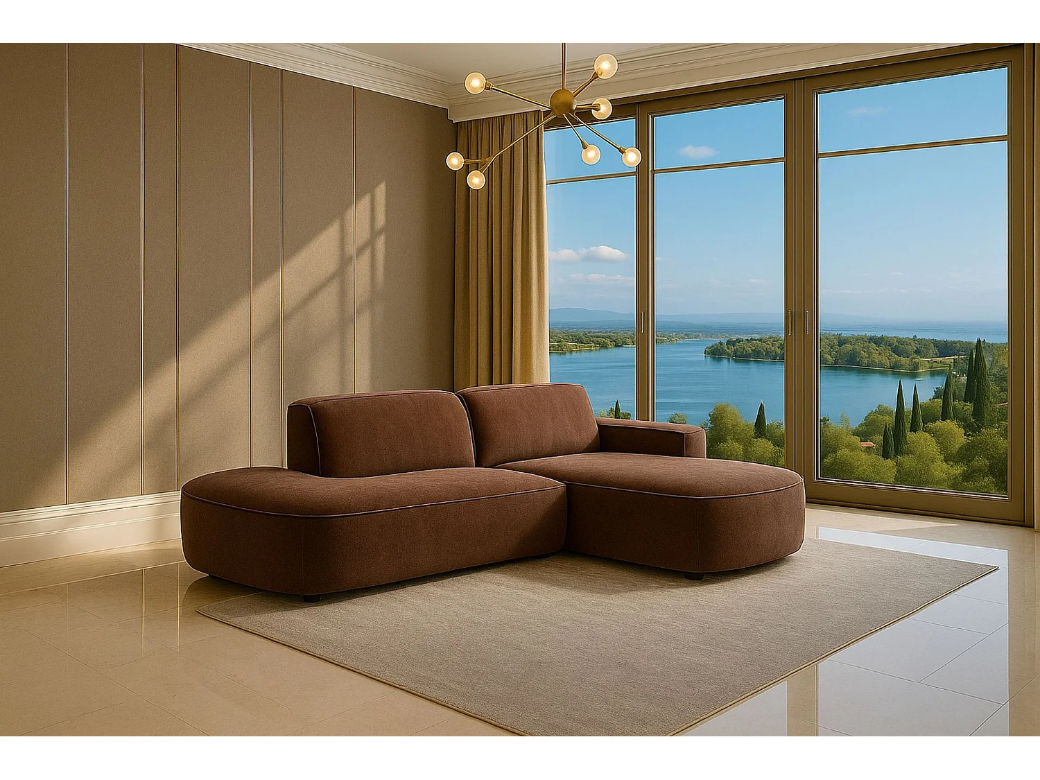 Canapé d'angle Cursal Atelier, tissu Salvador, marron foncé, droit