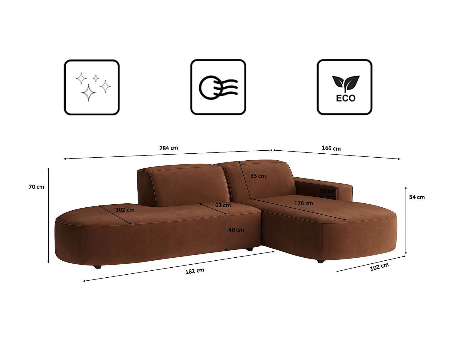 Canapé d'angle Cursal Atelier, tissu Salvador, marron foncé, droit