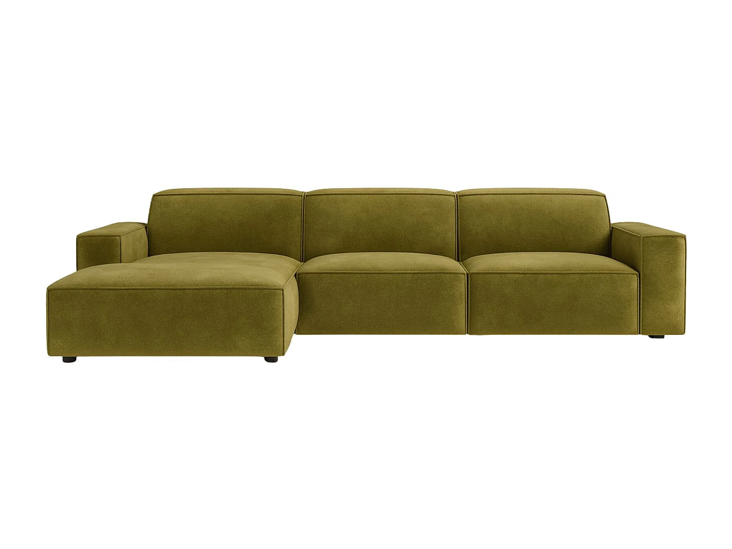 Canapé d'angle en L Cursal, tissu Salvador, olive, gauche
