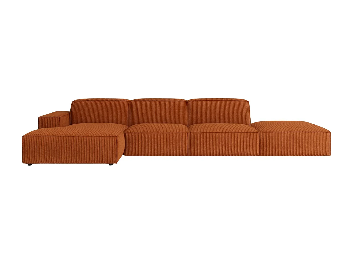 Canapé d'angle en L + repose-pieds Cursal, tissu Poso, cuivre, gauche