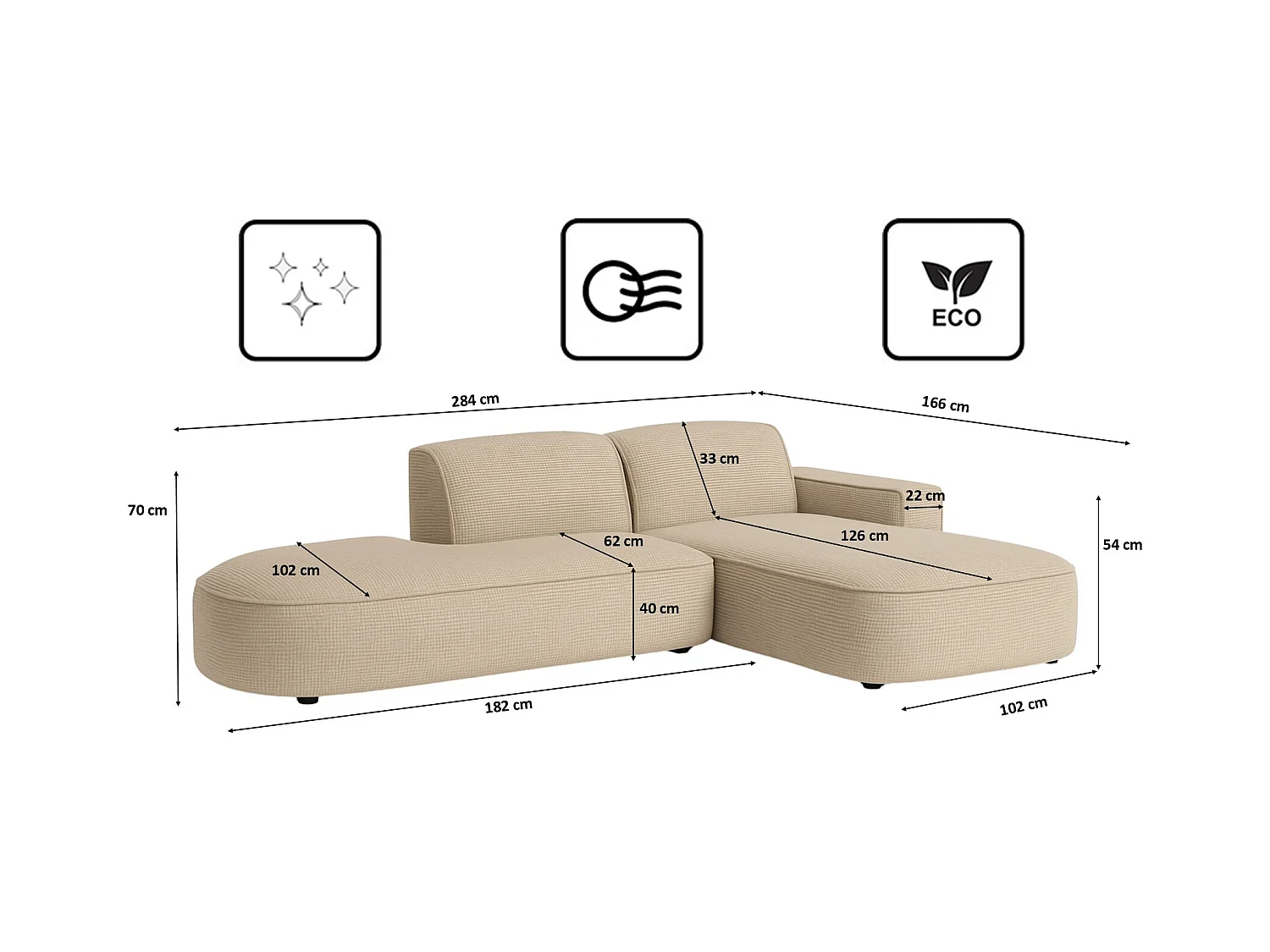 Divano angolare Cursal Atelier, tessuto Artico, beige, destro