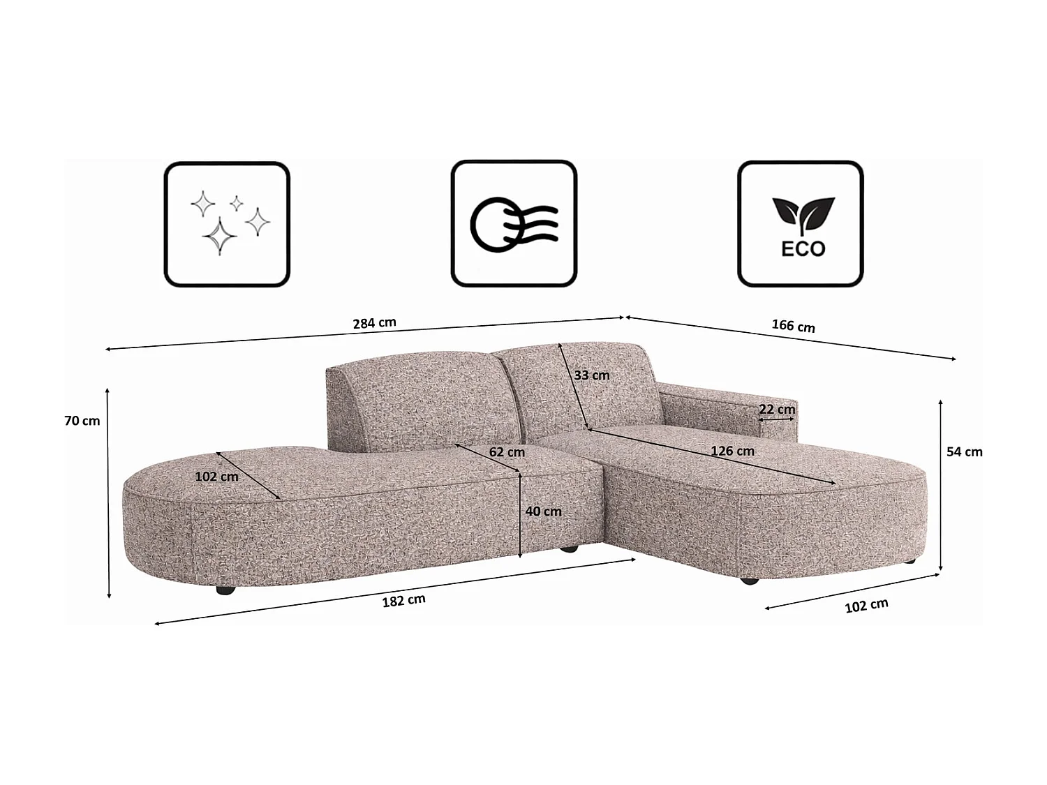 Ecksofa Cursal Atelier, Stoff Artico, Beige, Rechts