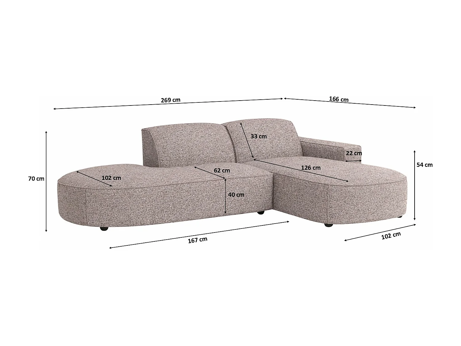 Canapé d'angle Cursal Atelier, tissu Artico, beige, droit