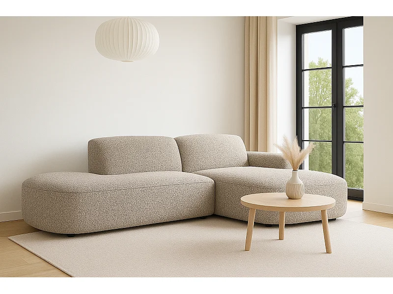 Canapé d'angle Cursal Atelier, tissu Artico, beige, droit