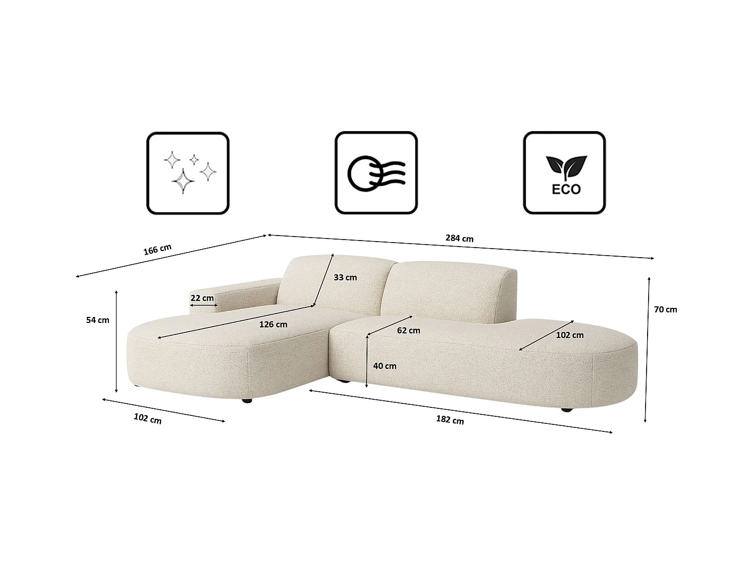 Divano angolare Cursal Atelier, tessuto Artico, Nata, sinistra