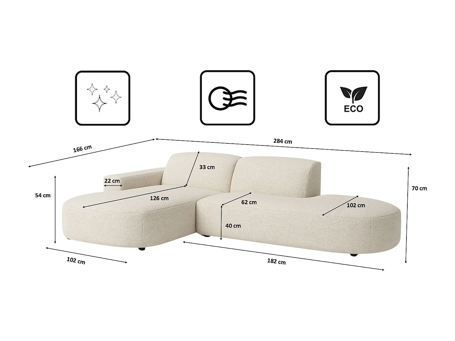 Ecksofa Cursal Atelier, Stoff Artico, Nata, Links