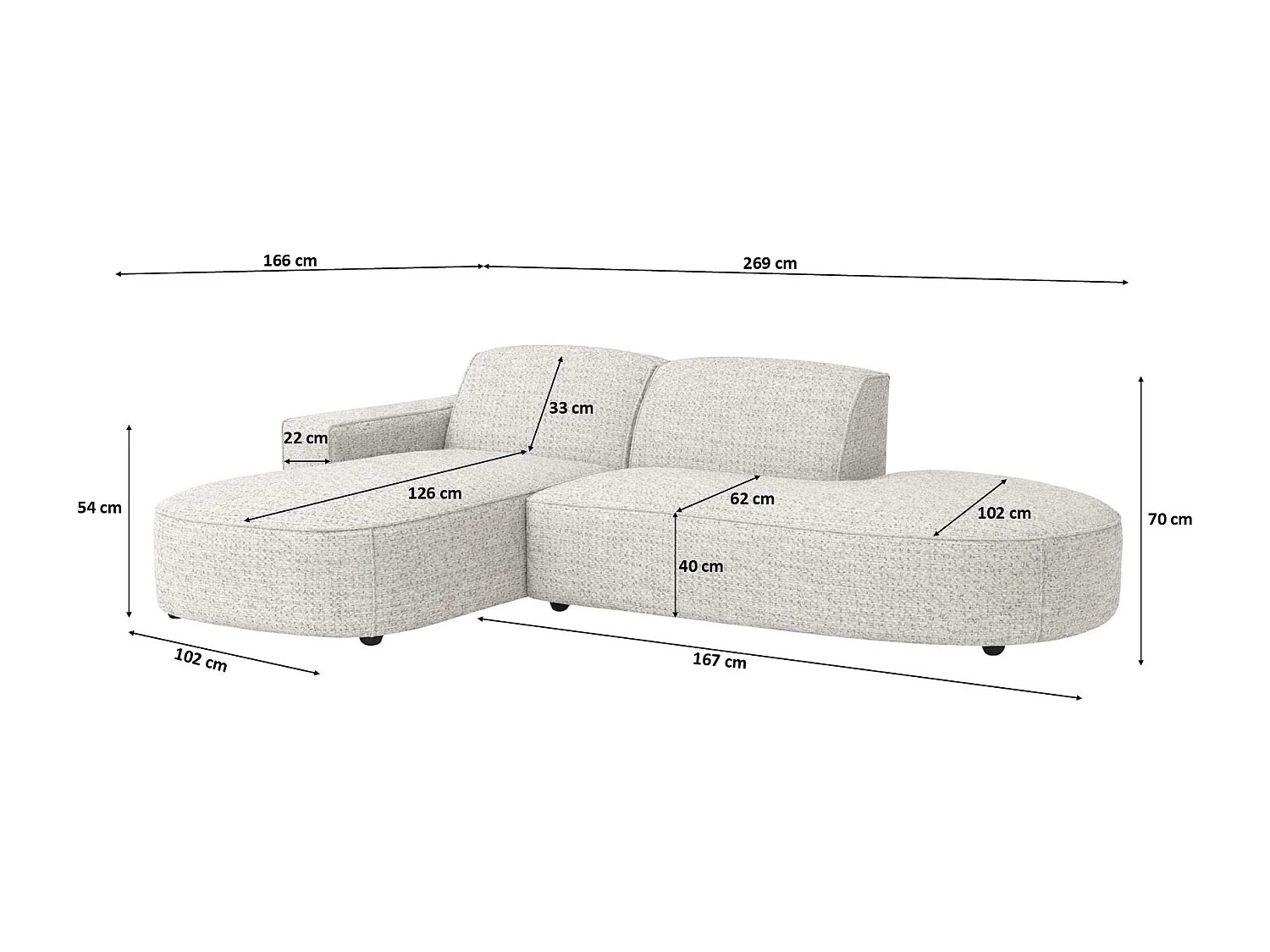 Cursal Atelier hoekbank, Artico stof, Nata, links