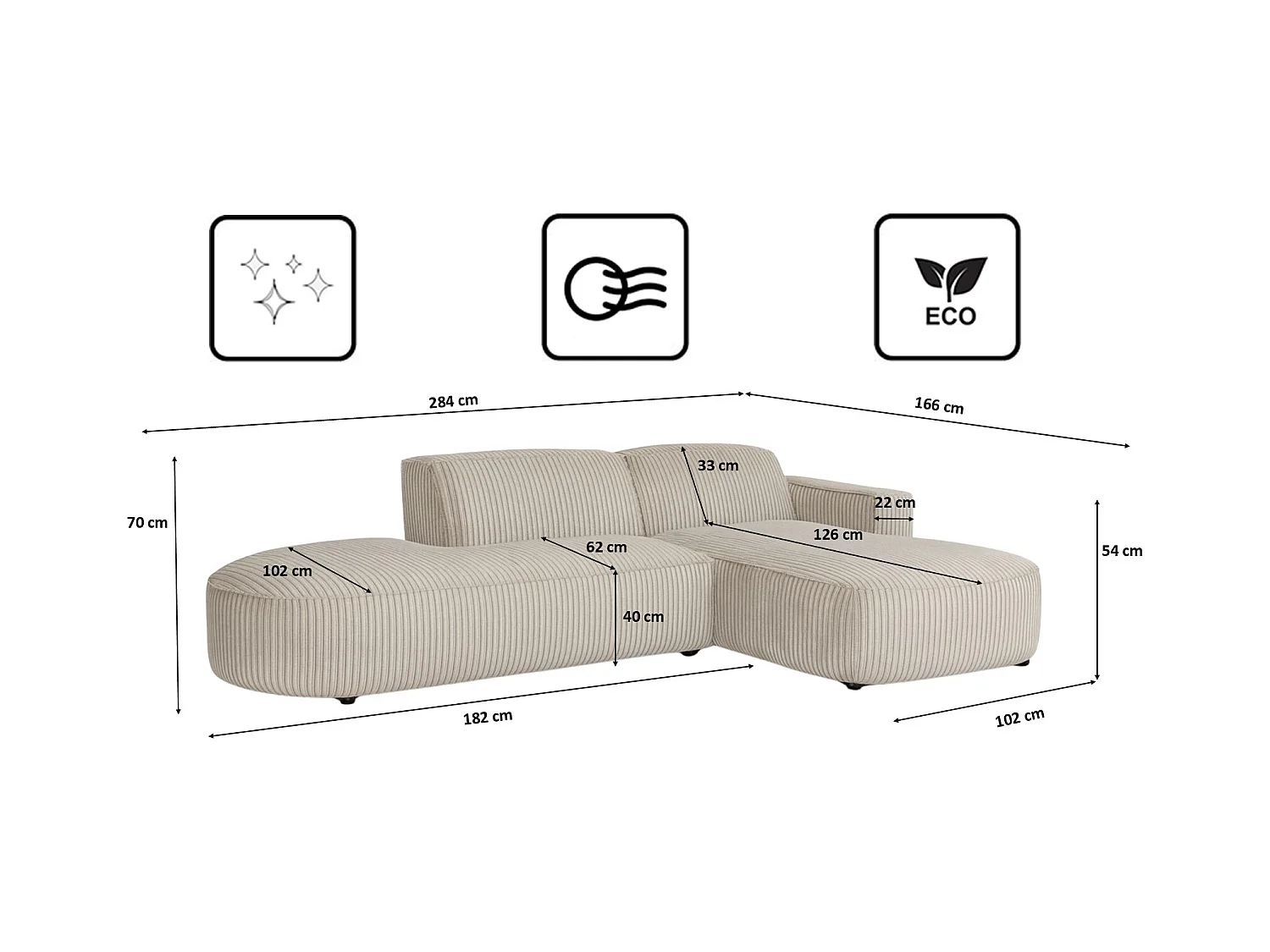 Divano angolare Cursal Atelier, tessuto Poso, beige scuro, destra