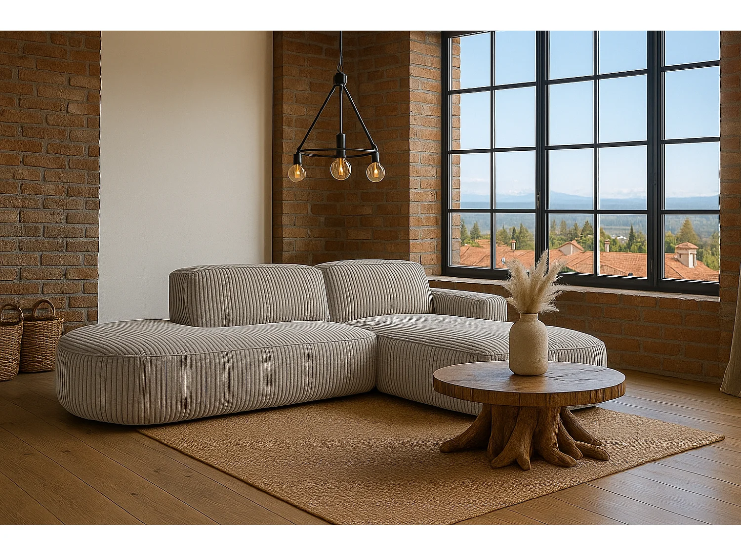 Canapé d'angle Cursal Atelier, tissu Poso, beige foncé, droit