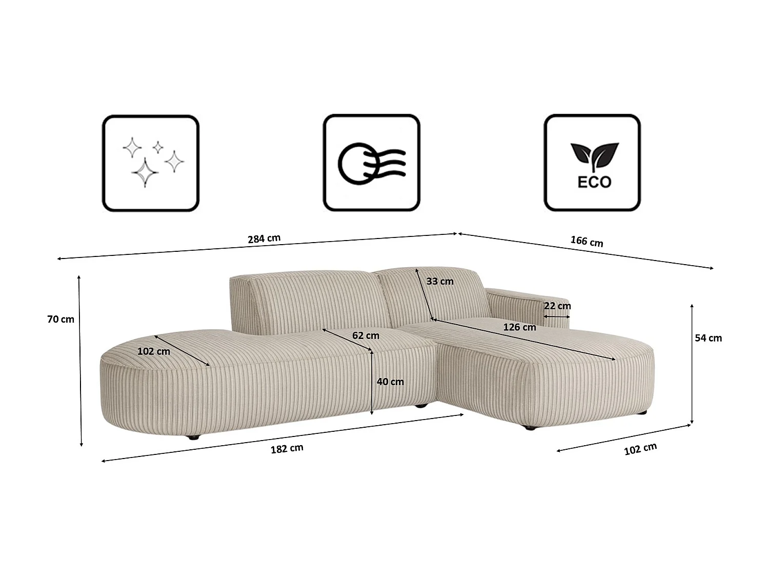 Canapé d'angle Cursal Atelier, tissu Poso, beige foncé, droit