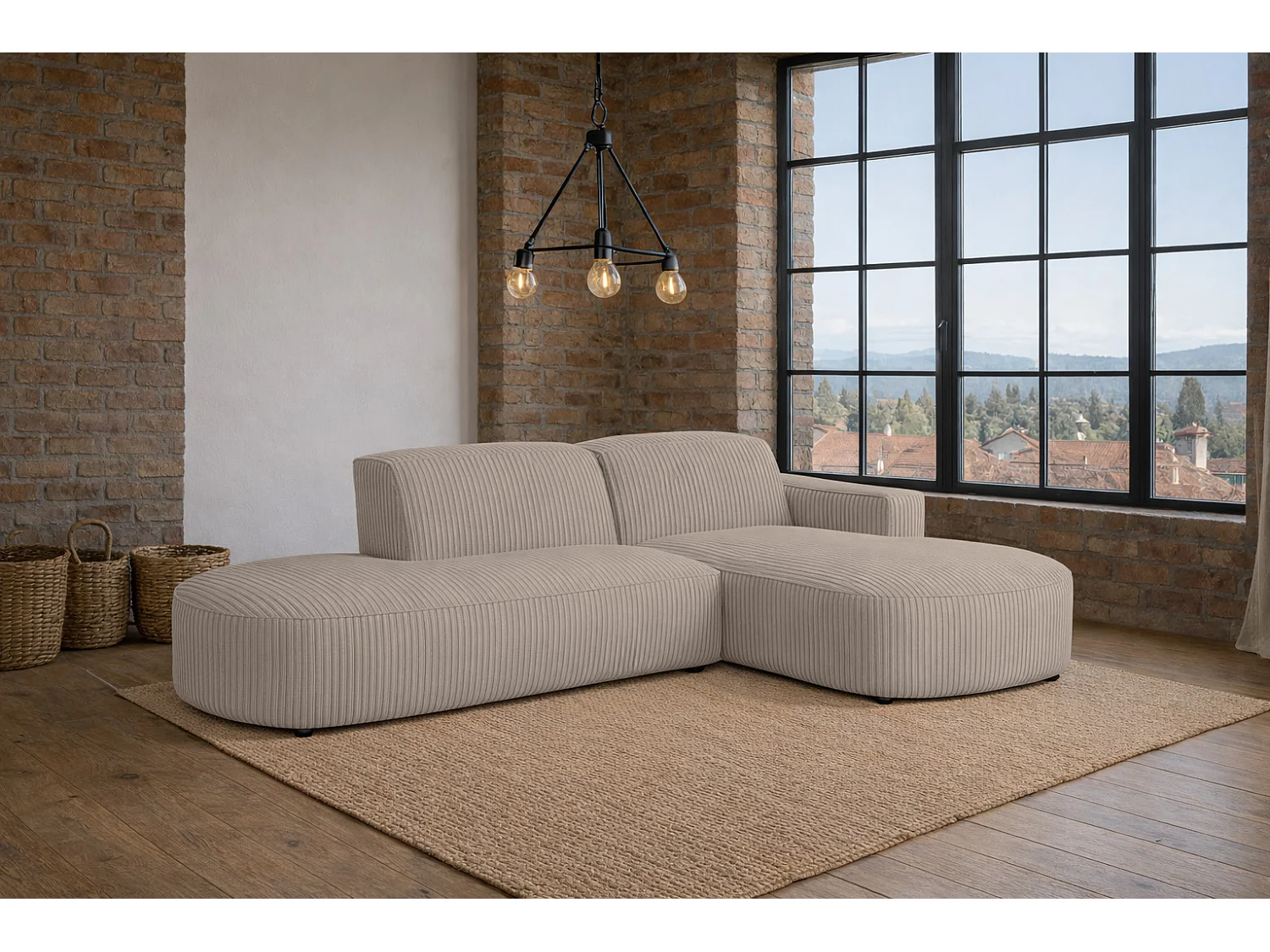 Canapé d'angle Cursal Atelier, tissu Poso, beige foncé, droit