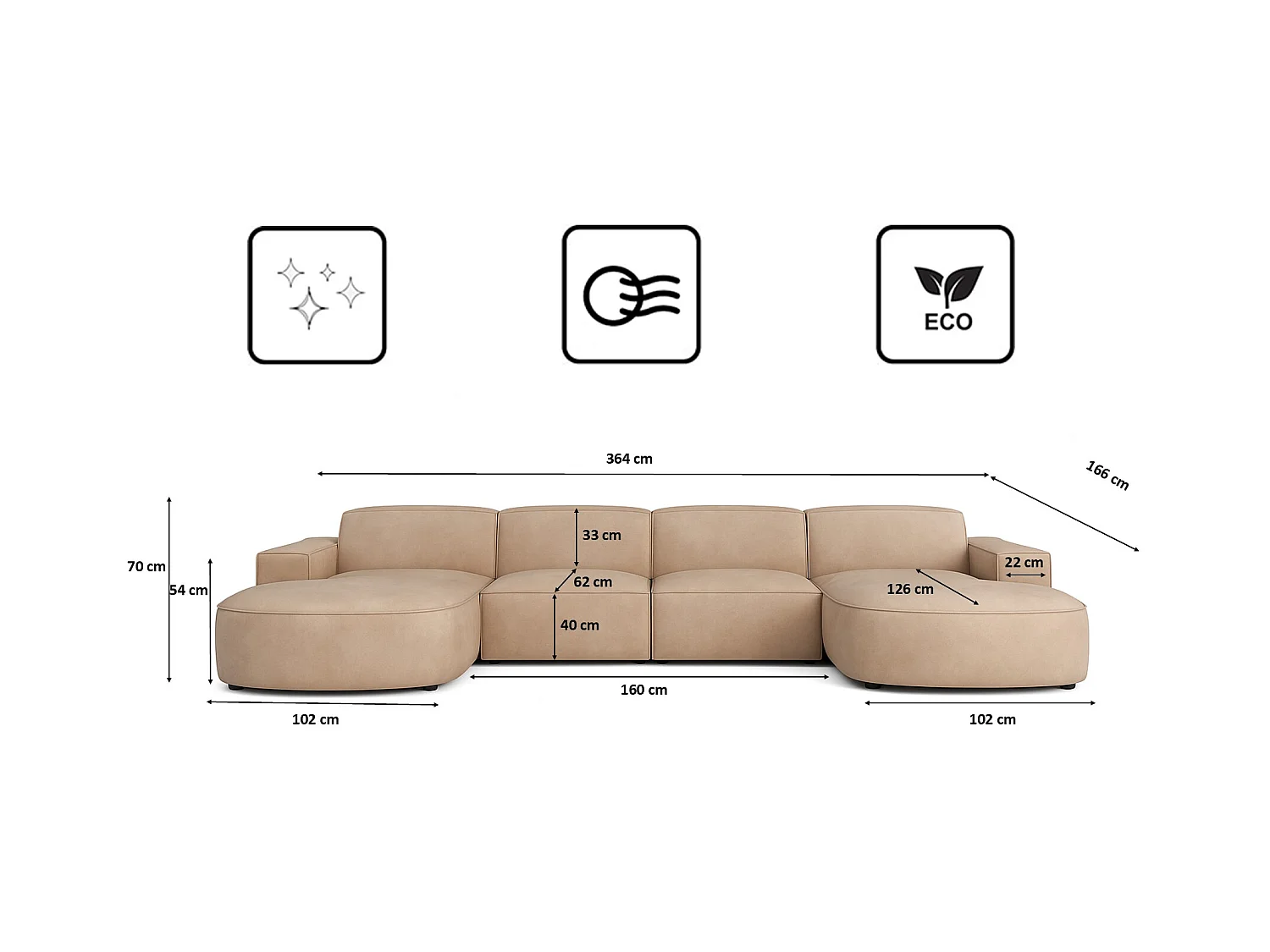 Canapé d'angle en U Round Cursal, tissu Salvador, beige