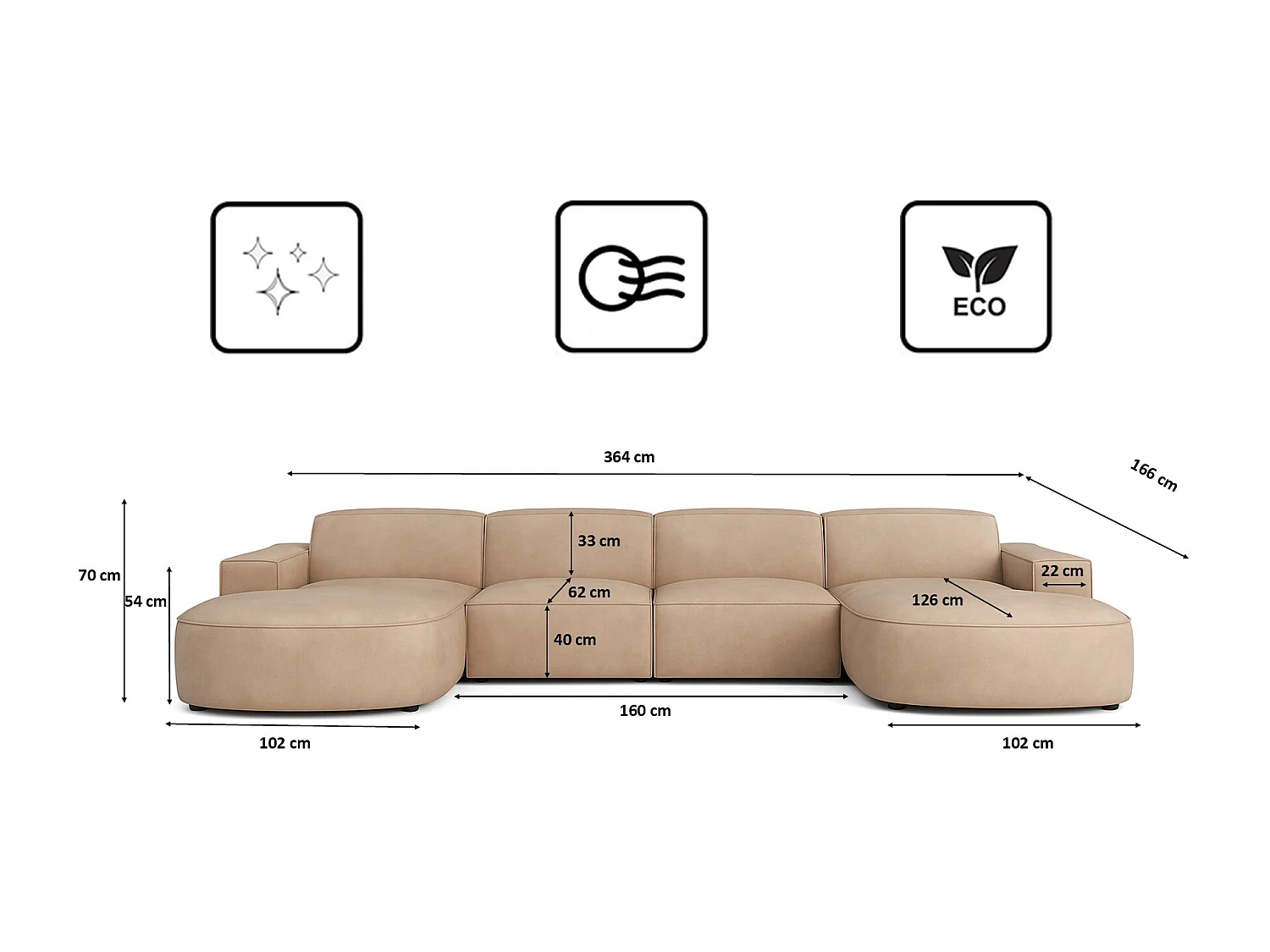 Canapé d'angle en U Round Cursal, tissu Salvador, beige