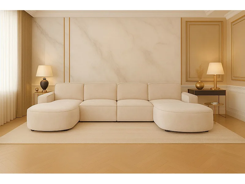Ecksofa U-Form Round Cursal, Stoff Salvador, Beige