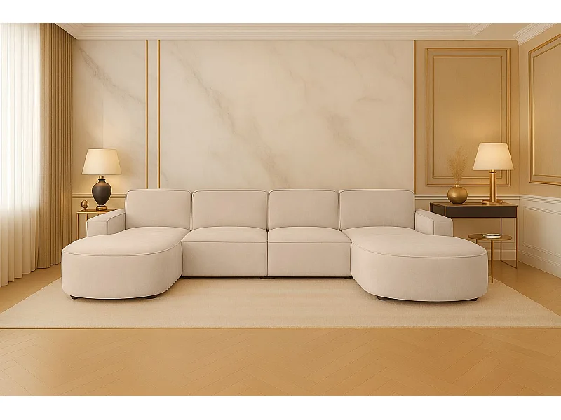 Ecksofa U-Form Round Cursal, Stoff Salvador, Beige