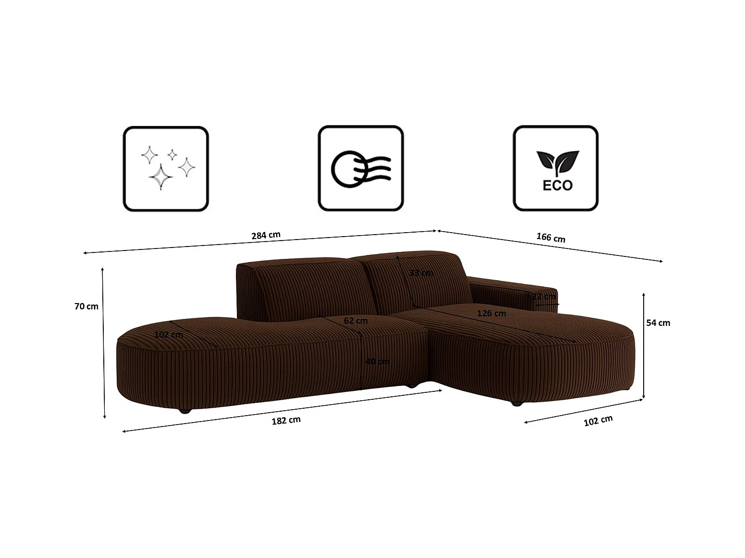 Divano angolare Cursal Atelier, tessuto Poso, marrone, destra