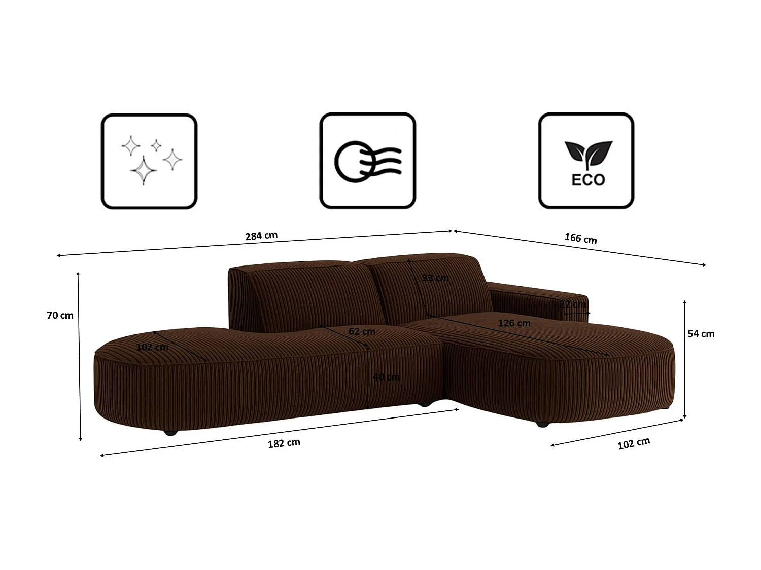 Canapé d'angle Cursal Atelier, tissu Poso, marron, droit