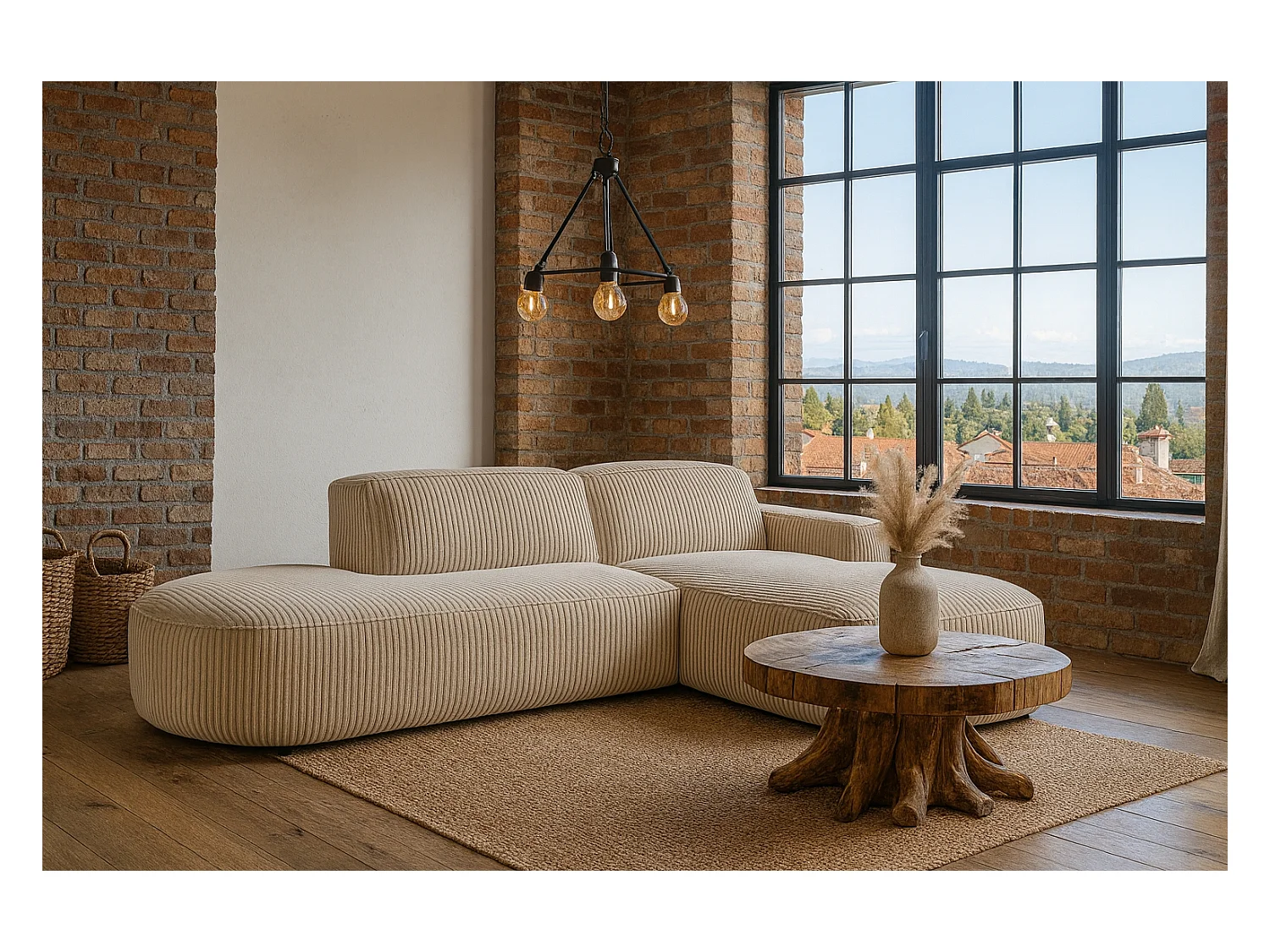 Divano angolare Cursal Atelier, tessuto Poso, beige, destra